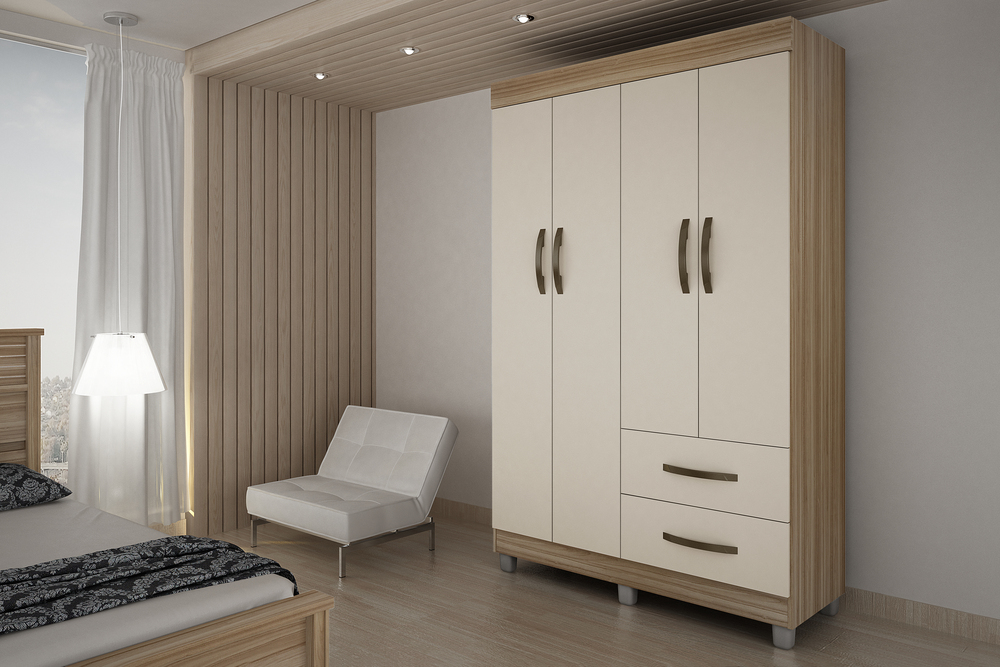 Guarda Roupa Solteiro 4 Portas 2 Gavetas Paris CHF Moveis Cedro/Off White