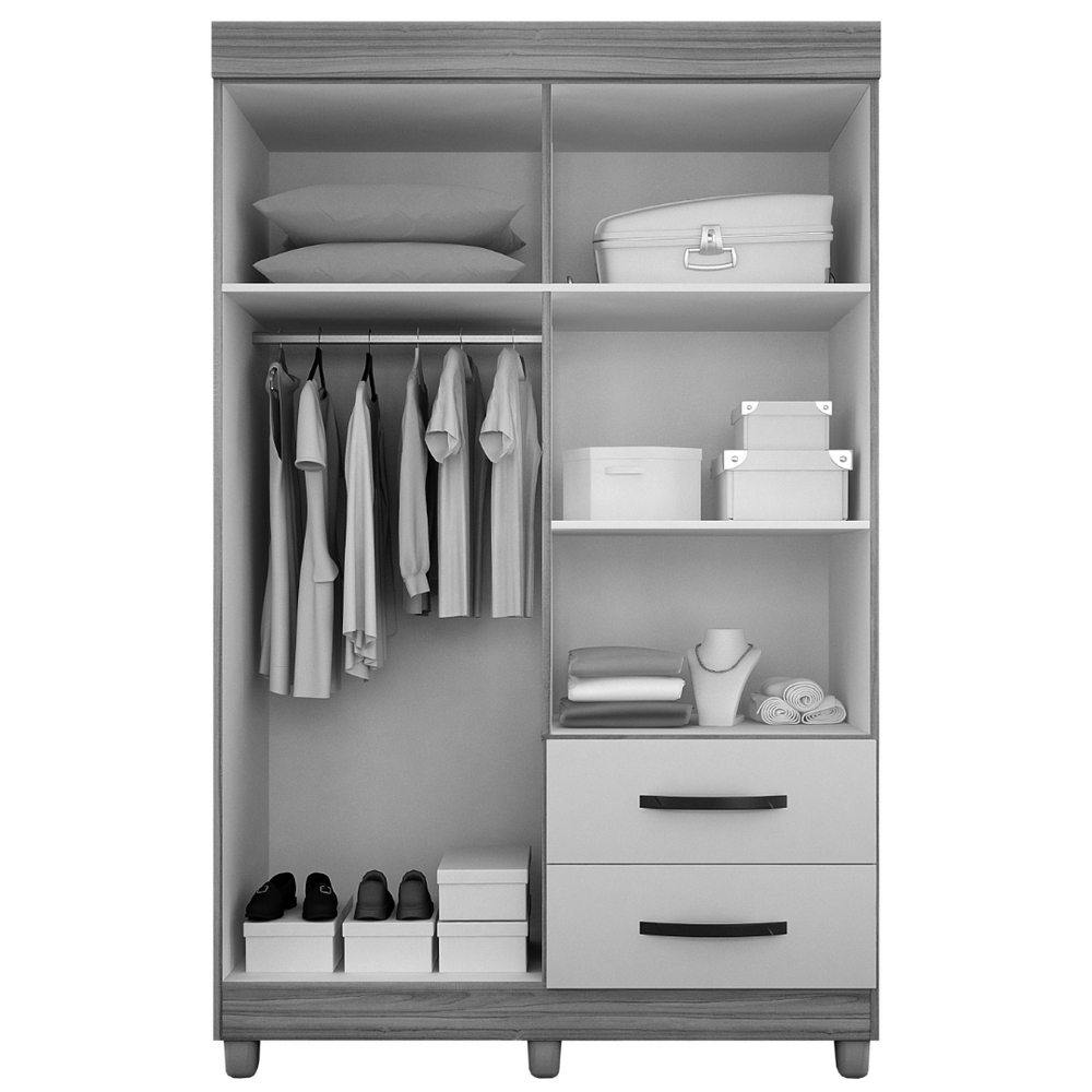 Guarda Roupa Solteiro 4 Portas 2 Gavetas Paris CHF Moveis Cedro/Off White