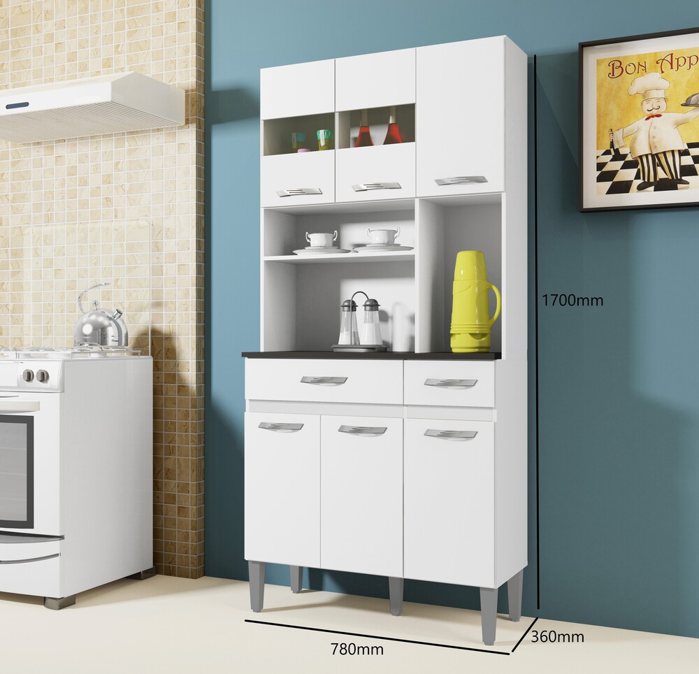 Kit Cozinha 6 Portas 2 Gavetas Onix CHF Moveis Branco