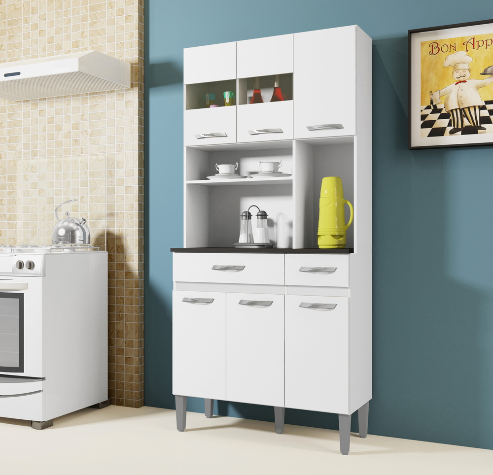 Kit Cozinha 6 Portas 2 Gavetas Onix CHF Moveis Branco