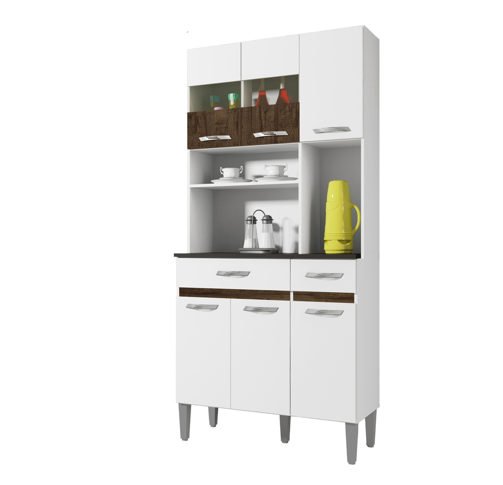 Kit Cozinha 6 Portas 2 Gavetas Onix CHF Moveis Branco/Imbuia