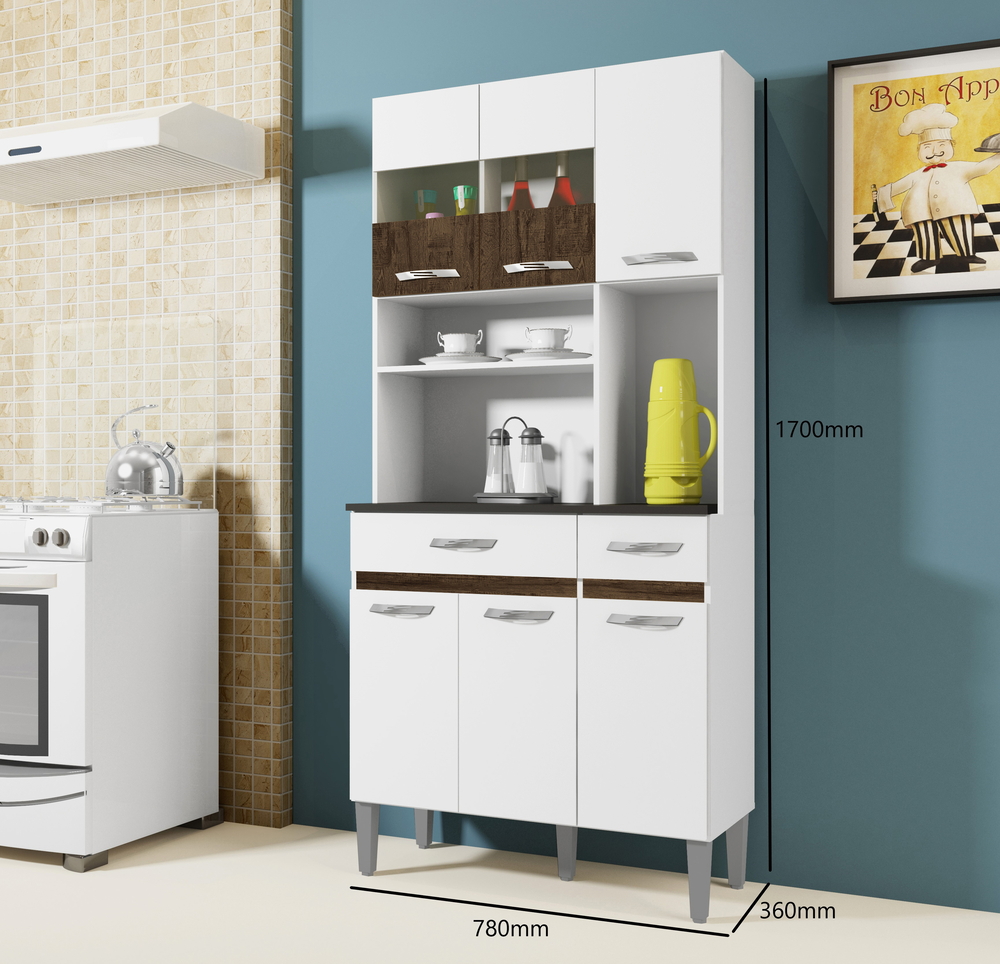 Kit Cozinha 6 Portas 2 Gavetas Onix CHF Moveis Branco/Imbuia