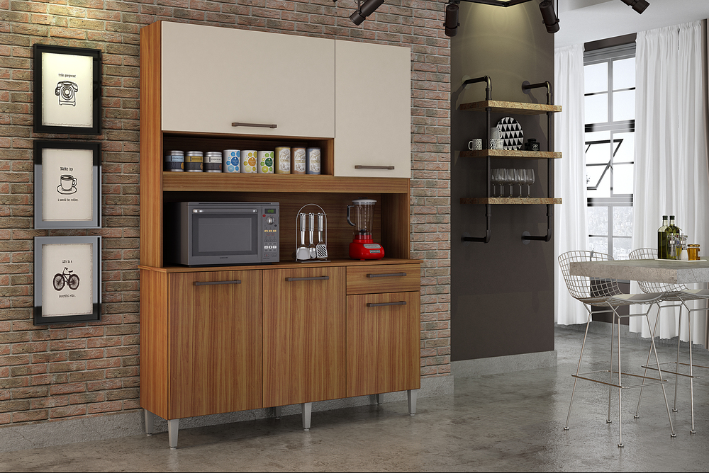 Kit Cozinha Compacta 5 Portas Esmeralda CHF Moveis Carvalho/Off White