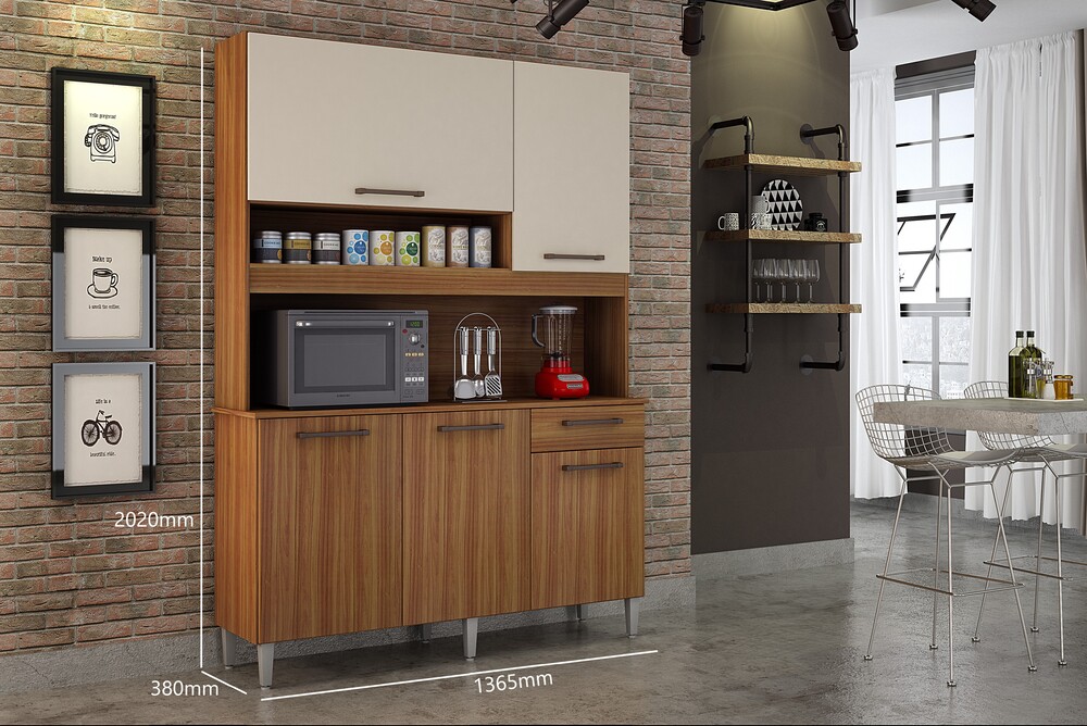 Kit Cozinha Compacta 5 Portas Esmeralda CHF Moveis Carvalho/Off White