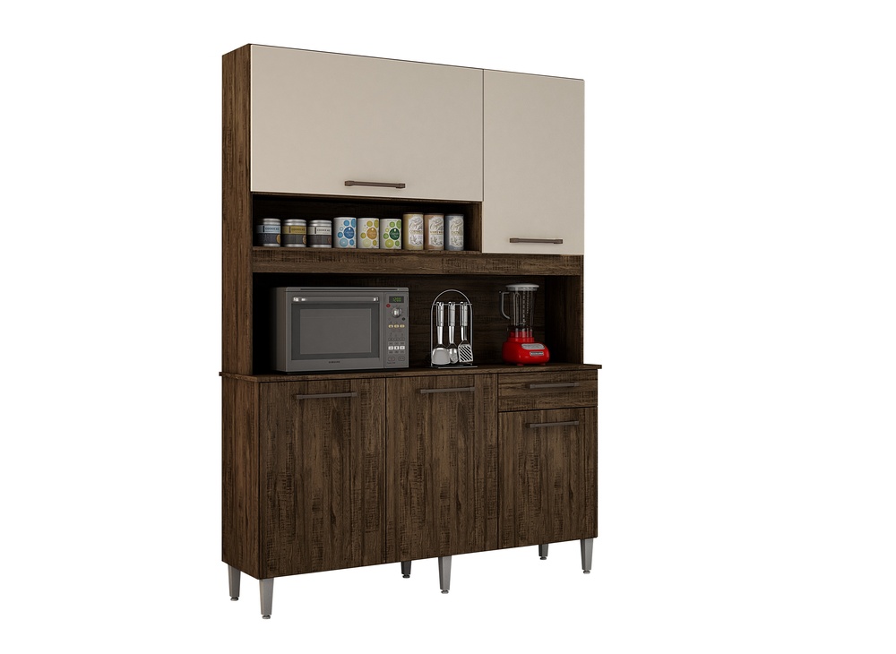 Kit Cozinha Compacta 5 Portas Esmeralda CHF Moveis Imbuia/Off White