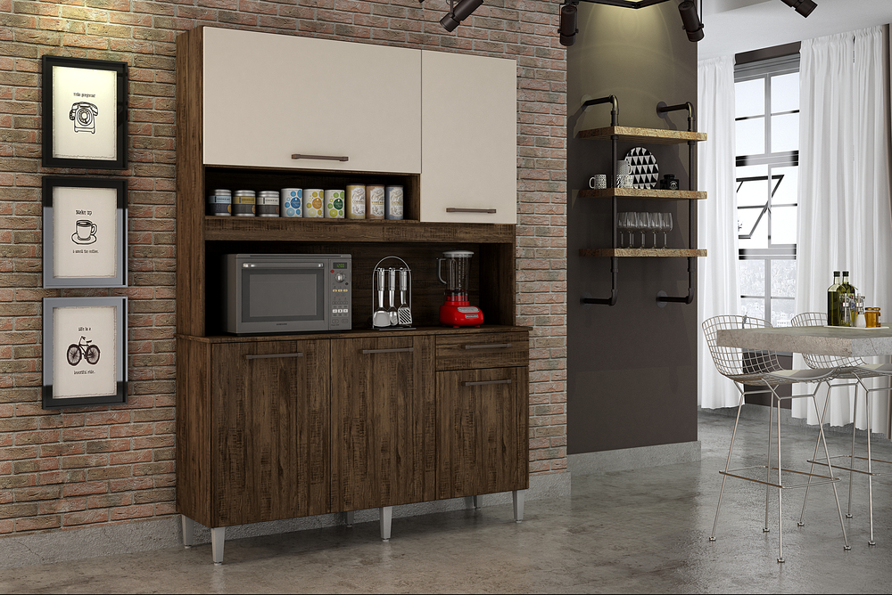 Kit Cozinha Compacta 5 Portas Esmeralda CHF Moveis Imbuia/Off White