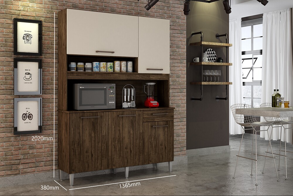Kit Cozinha Compacta 5 Portas Esmeralda CHF Moveis Imbuia/Off White