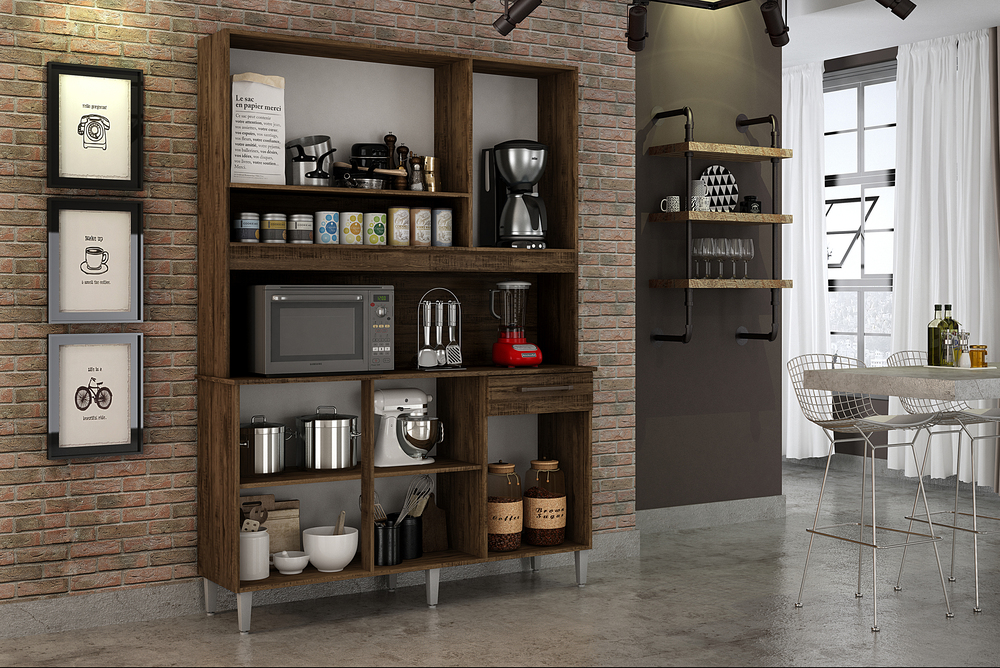 Kit Cozinha Compacta 5 Portas Esmeralda CHF Moveis Imbuia/Off White