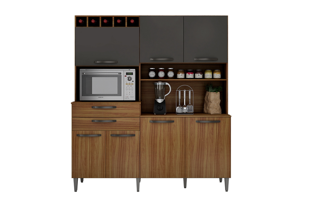 Kit Cozinha Compacta Charme CHF Moveis Carvalho/Grafite