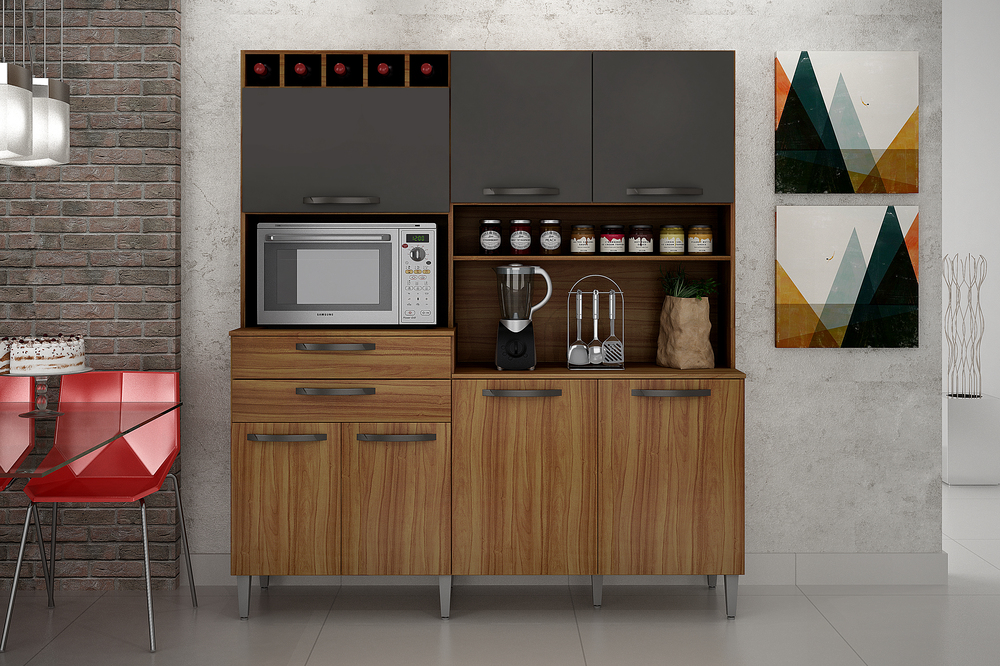Kit Cozinha Compacta Charme CHF Moveis Carvalho/Grafite