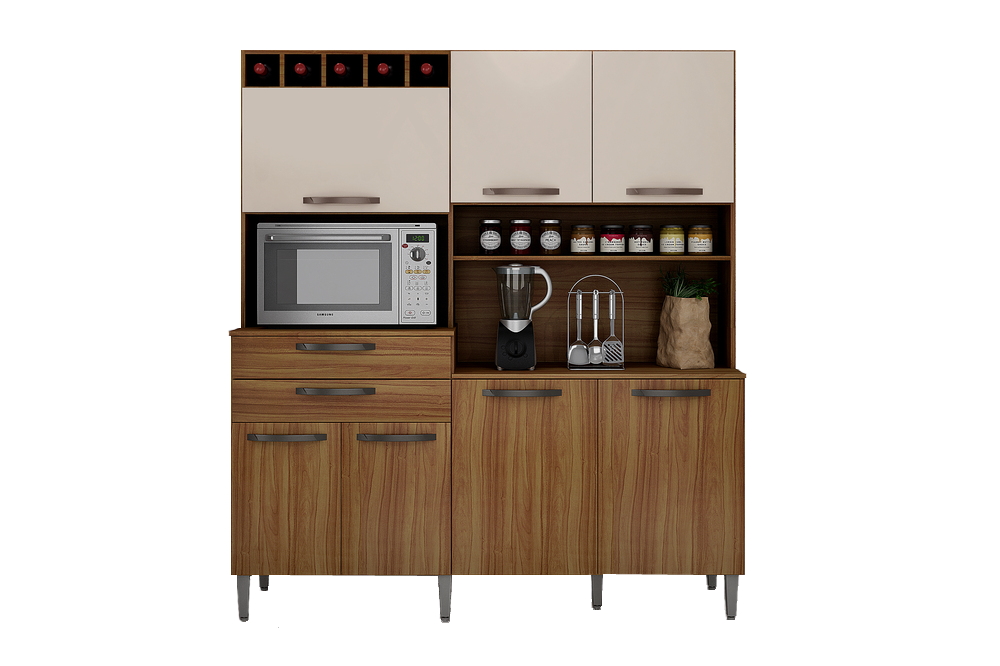 Kit Cozinha Compacta Charme CHF Moveis Carvalho/Off White
