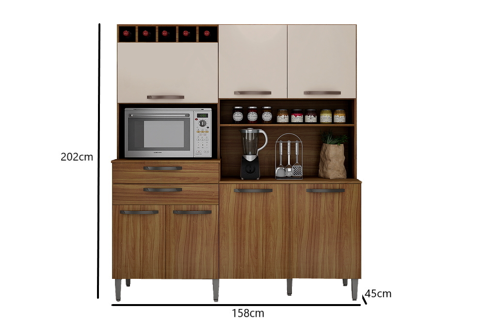 Kit Cozinha Compacta Charme CHF Moveis Carvalho/Off White