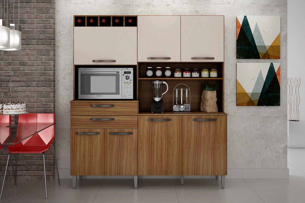 Kit Cozinha Compacta Charme CHF Moveis Carvalho/Off White