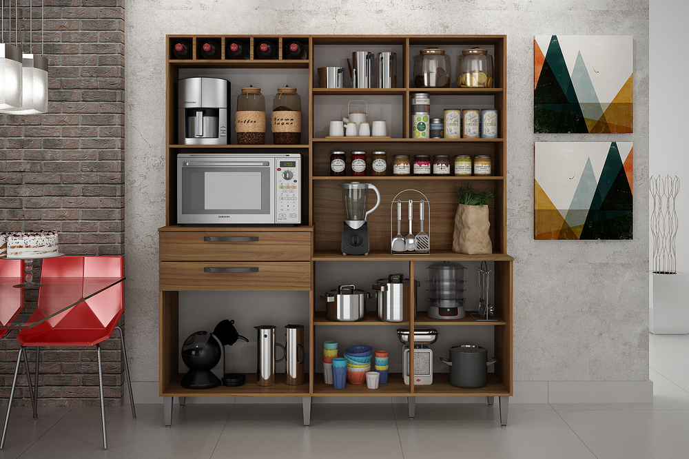 Kit Cozinha Compacta Charme CHF Moveis Carvalho/Off White