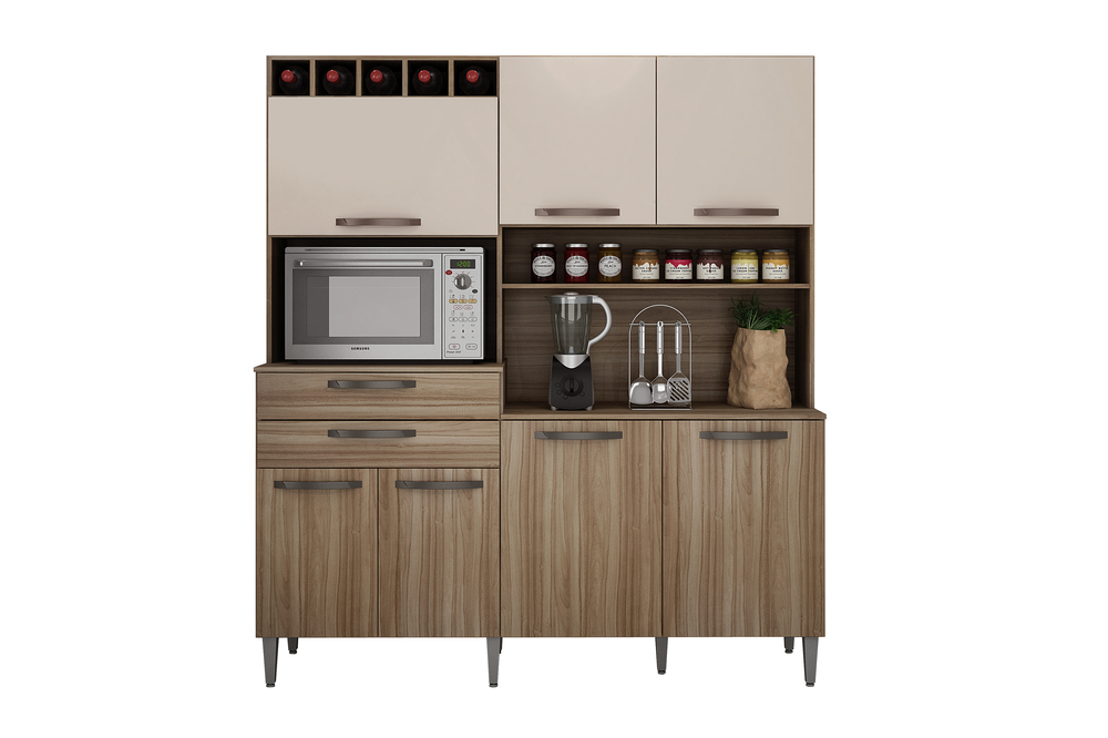 Kit Cozinha Compacta Charme CHF Moveis Cedro/Off White