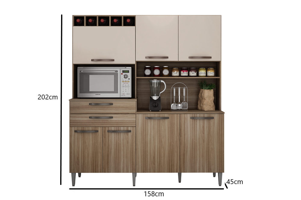 Kit Cozinha Compacta Charme CHF Moveis Cedro/Off White
