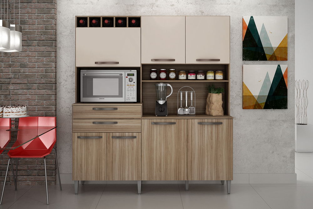 Kit Cozinha Compacta Charme CHF Moveis Cedro/Off White