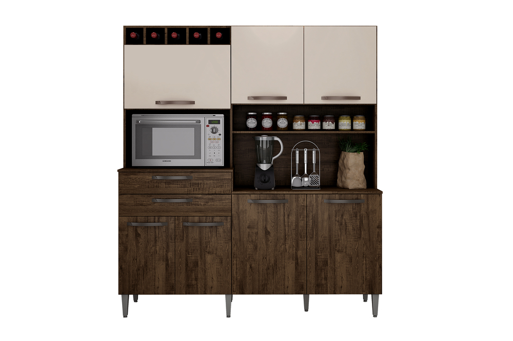 Kit Cozinha Compacta Charme CHF Moveis Imbuia/Off White
