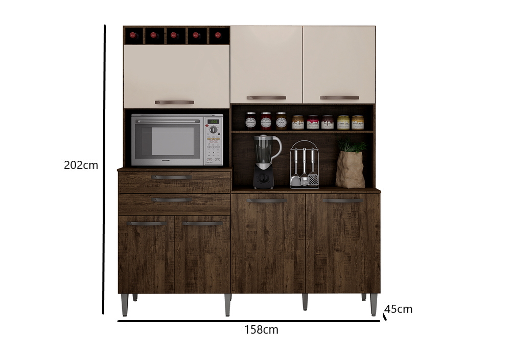 Kit Cozinha Compacta Charme CHF Moveis Imbuia/Off White