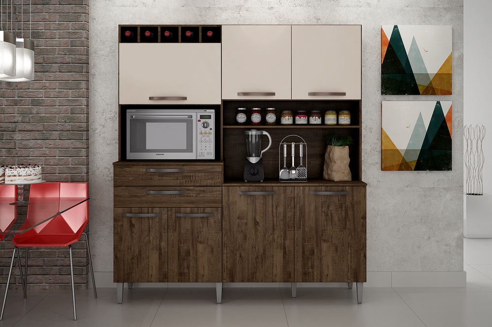 Kit Cozinha Compacta Charme CHF Moveis Imbuia/Off White