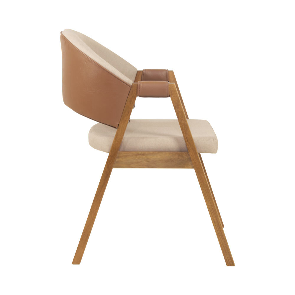 Cadeira de Jantar Estofada Litchi Amêndoa com Linho Off White e Korino Caramelo - 58984