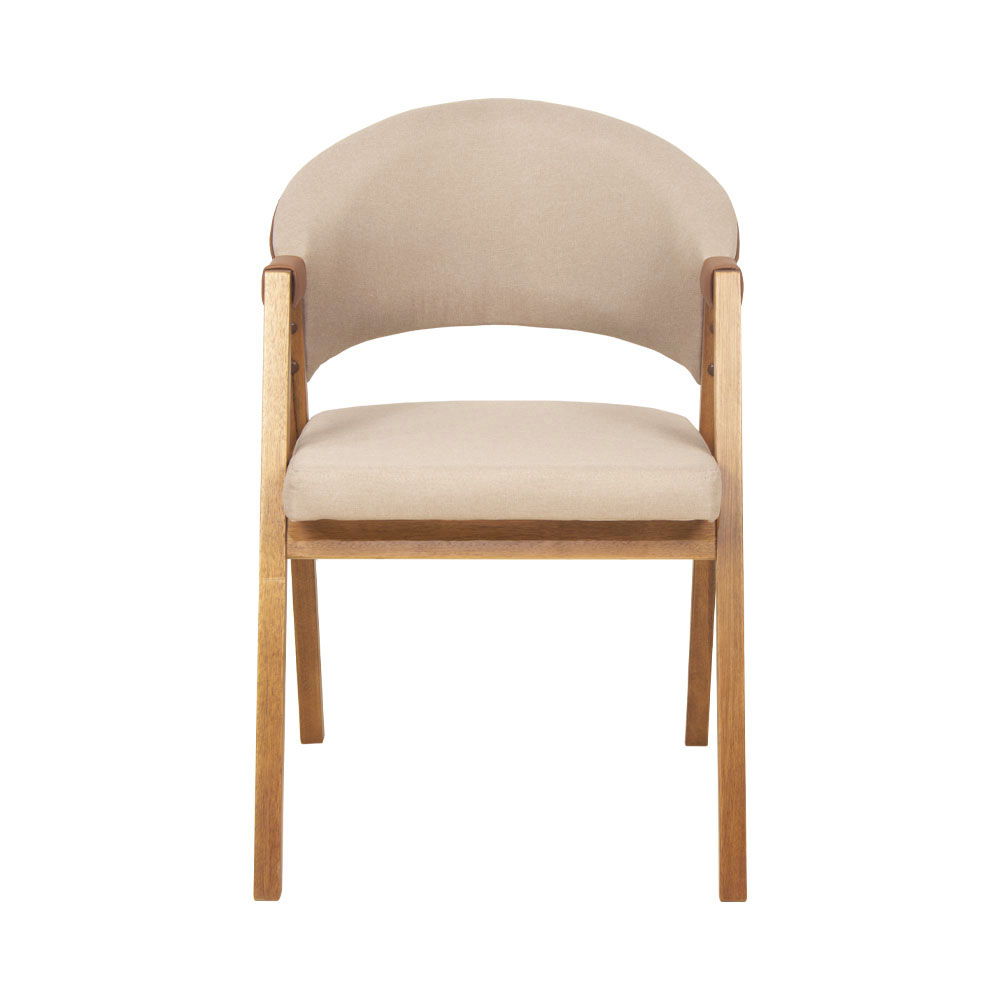 Cadeira de Jantar Estofada Litchi Amêndoa com Linho Off White e Korino Caramelo - 58984