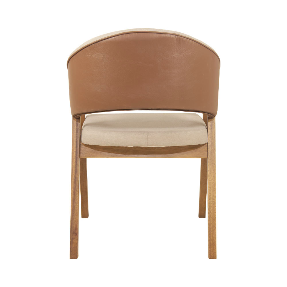 Cadeira de Jantar Estofada Litchi Amêndoa com Linho Off White e Korino Caramelo - 58984