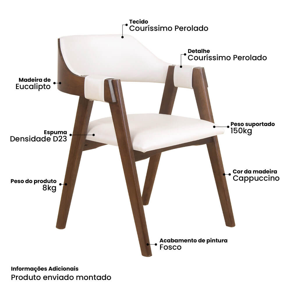Cadeira de Jantar Estofada Ottawa Cappuccino Korino Perolado - 58473