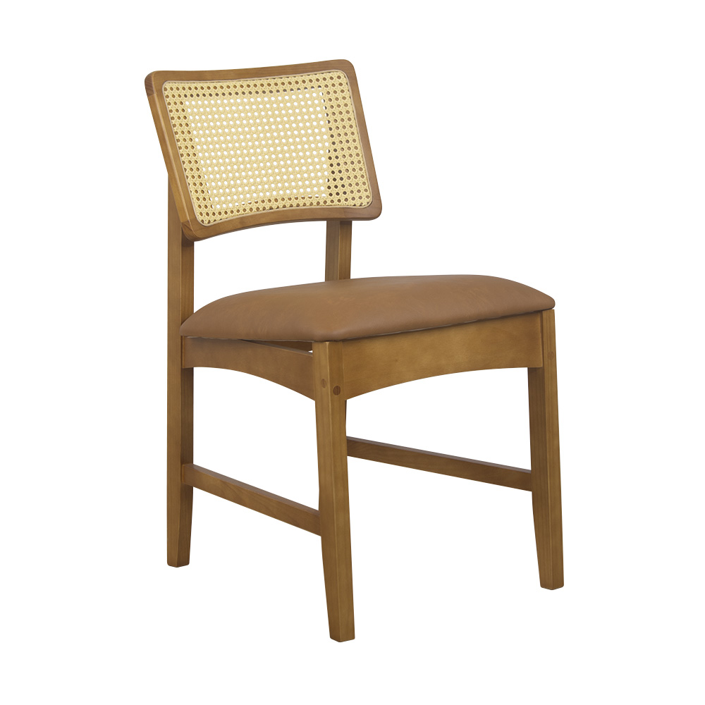Cadeira de Jantar Hanna com Tela Natural e Couríssimo Caramelo - WP 59097