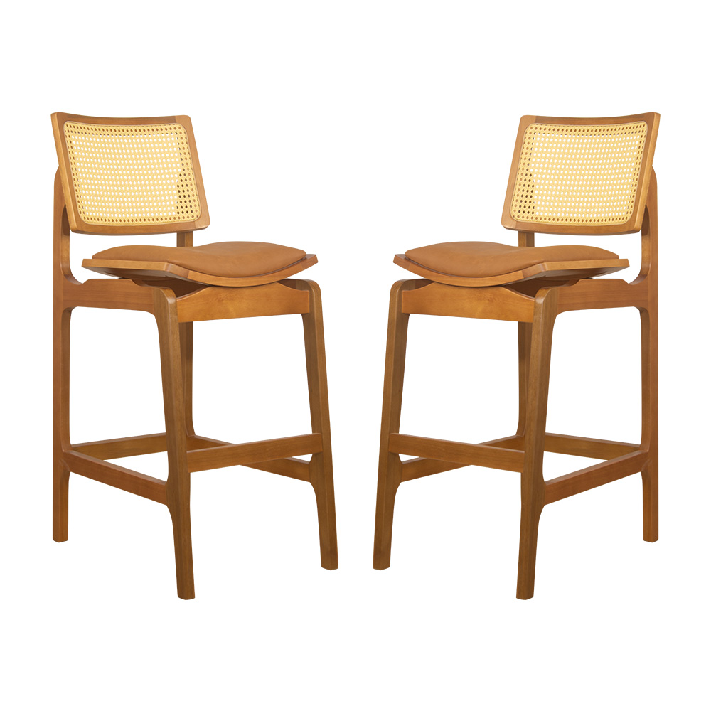 Conjunto 2 Banquetas Atlântida Amêndoa e Couríssimo Caramelo - WP 59151