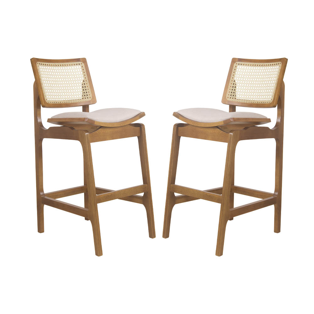 Conjunto 2 Banquetas Atlântida Amêndoa e Linho Off White - WP 59118