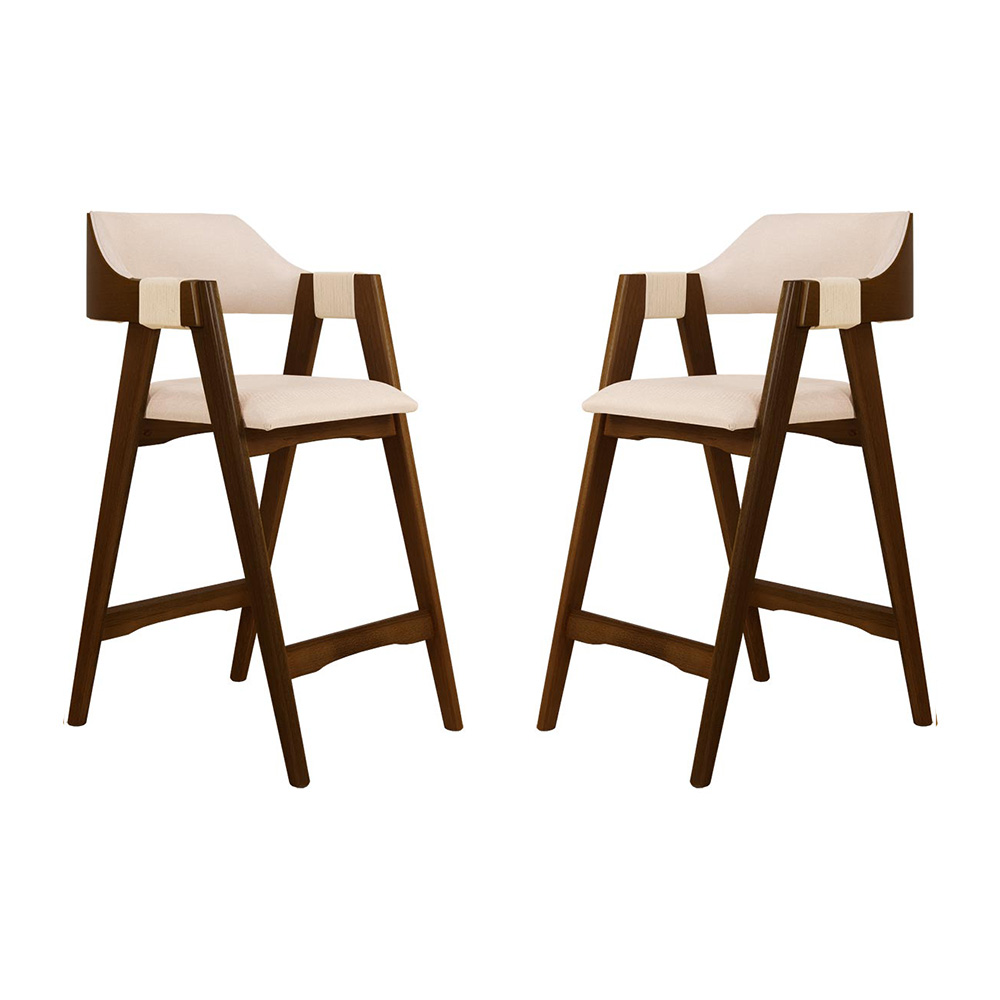 Conjunto 2 Banquetas Estofadas Ottawa Cappuccino e Linho Off White - 58949