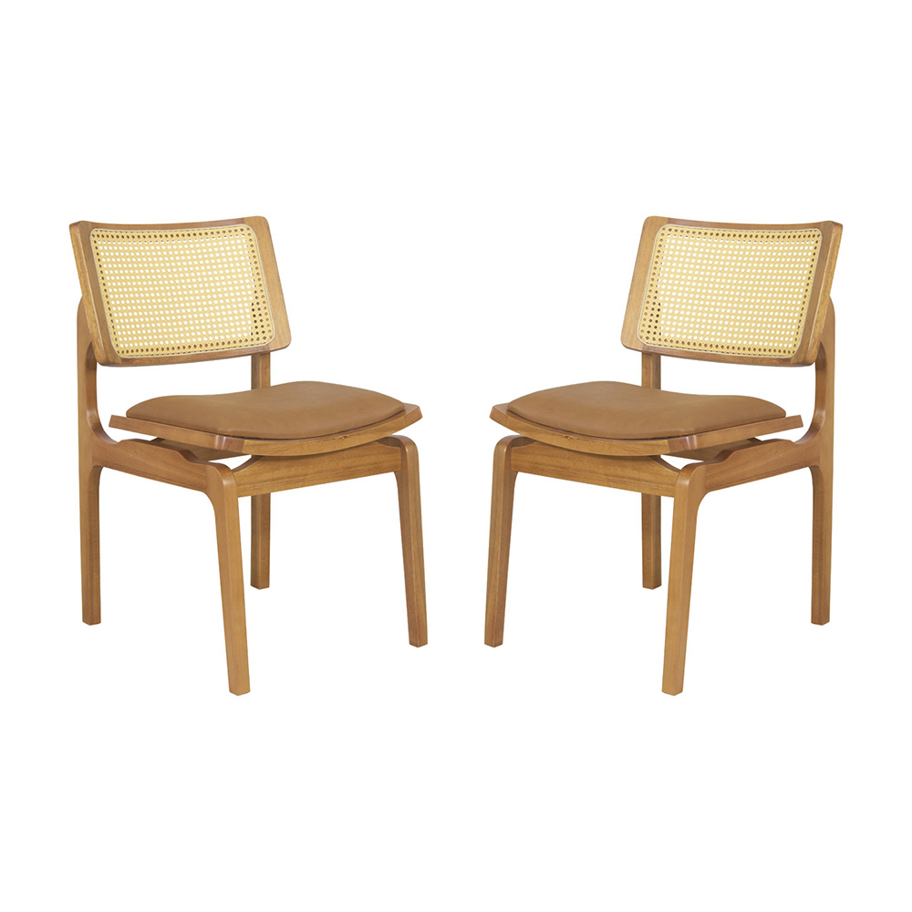 Conjunto 2 Cadeiras de Jantar Atlântida Amêndoa Couríssimo Caramelo - WP 59048