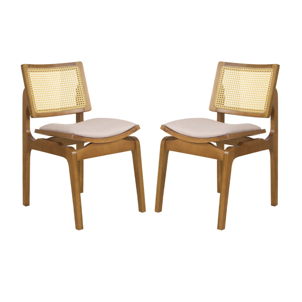Conjunto 2 Cadeiras de Jantar Atlântida Amêndoa e Linho Off White - WP 59124