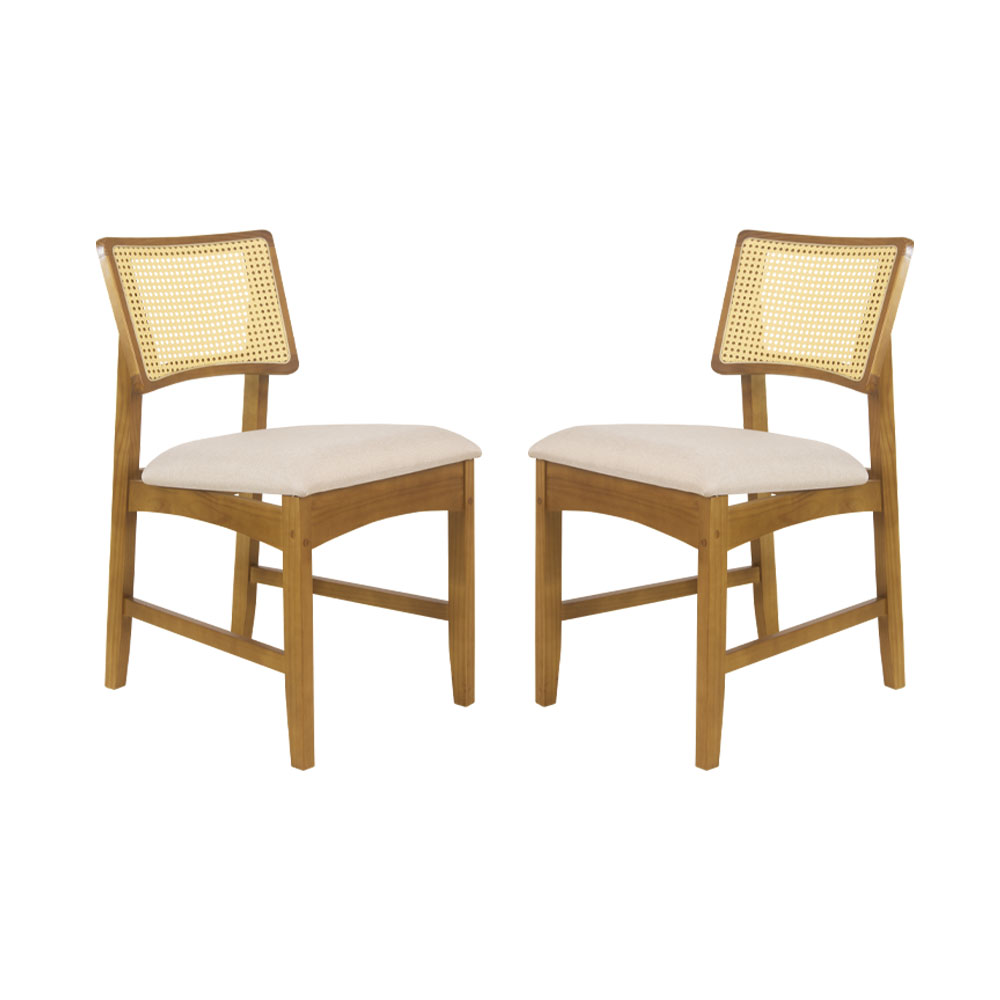 Conjunto 2 Cadeiras de Jantar Hanna Tela Natural e Linho Off White - WP 59094