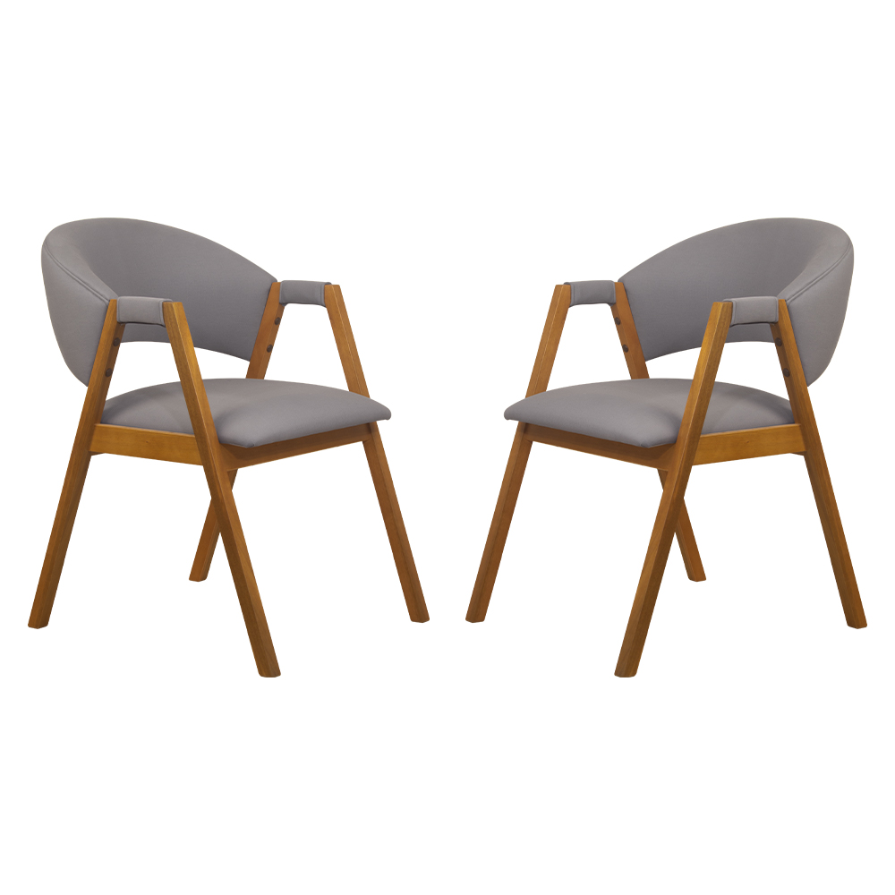 Conjunto 2 Cadeiras de Jantar Litchi Amêndoa com Linho Cinza - WP 59160