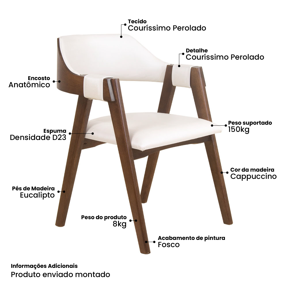 Conjunto 2 Cadeiras de Jantar Ottawa Cappuccino Korino Perolado - 58979