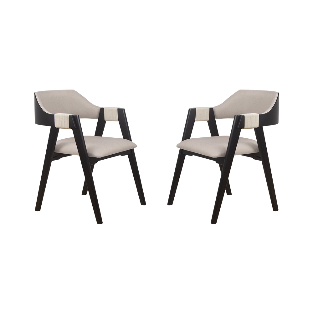 Conjunto 2 Cadeiras de Jantar Ottawa Preta Linho Off White - 58967