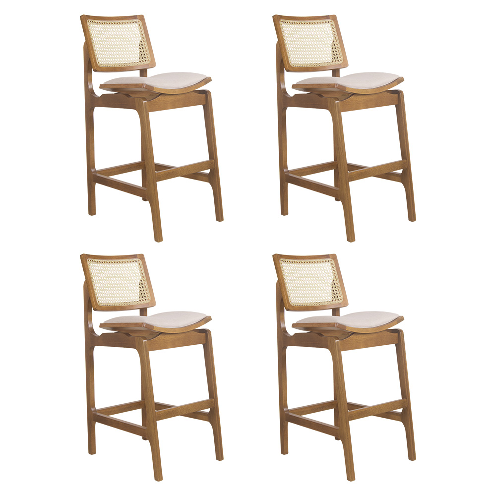 Conjunto 4 Banquetas Atlântida Amêndoa e Linho Off White - WP 59120