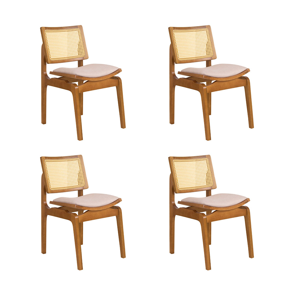 Conjunto 4 Cadeiras de Jantar Atlântida Amêndoa e Linho Off White - WP 59125