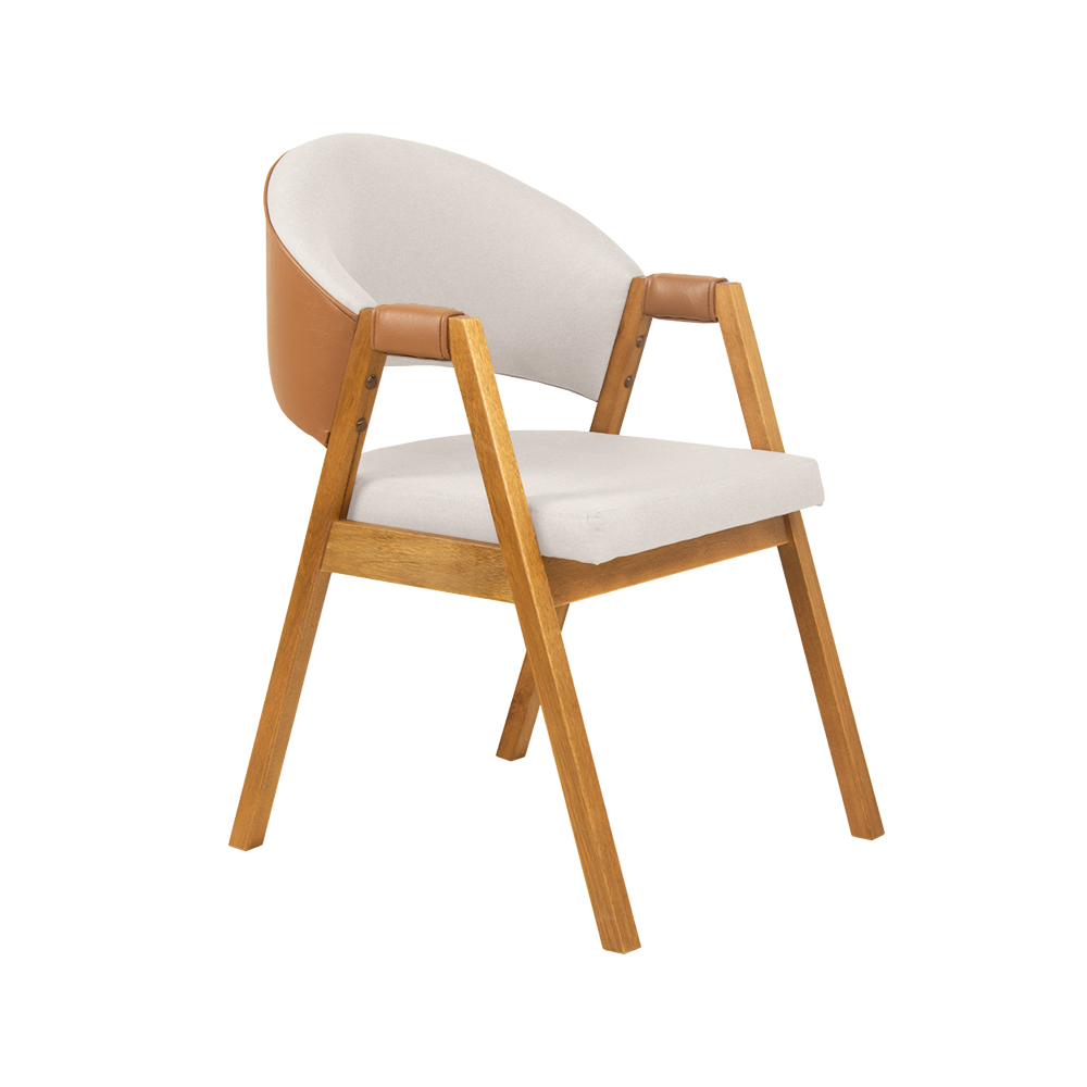 Conjunto 4 Cadeiras de Jantar Litchi Amêndoa com Linho Off White e Korino Caramelo - 59194