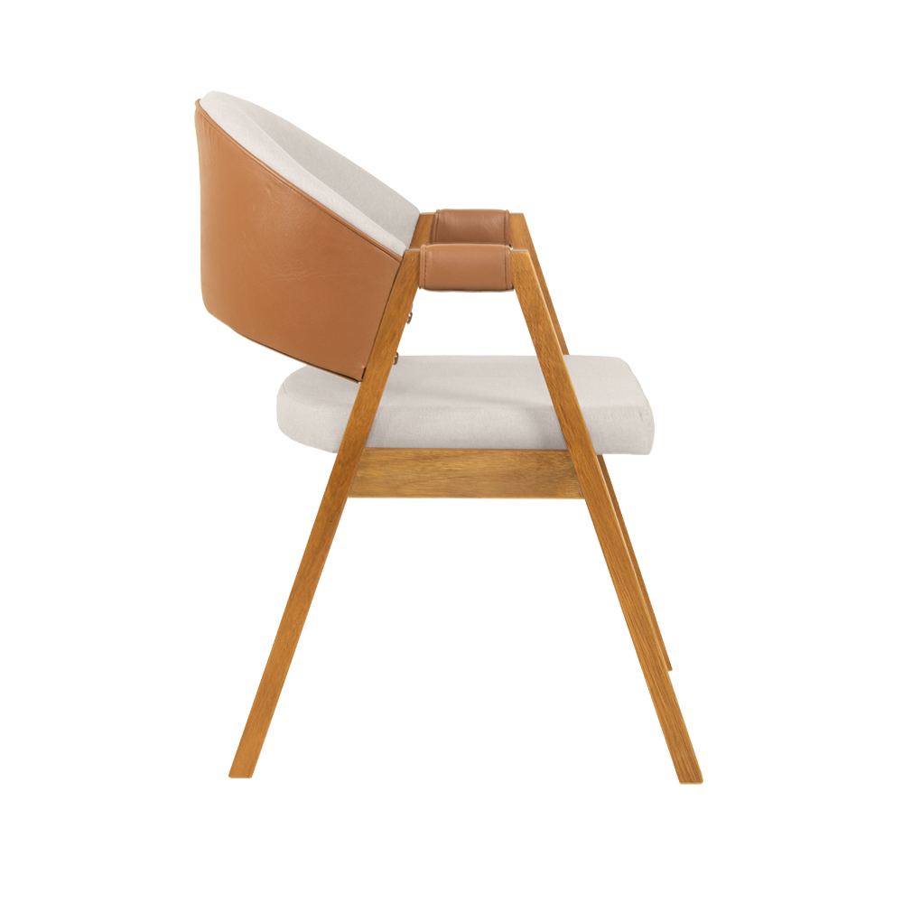 Conjunto 4 Cadeiras de Jantar Litchi Amêndoa com Linho Off White e Korino Caramelo - 59194