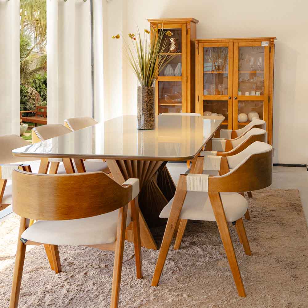 Conjunto 4 Cadeiras de Jantar Ottawa Amêndoa e Linho Off White - 58959