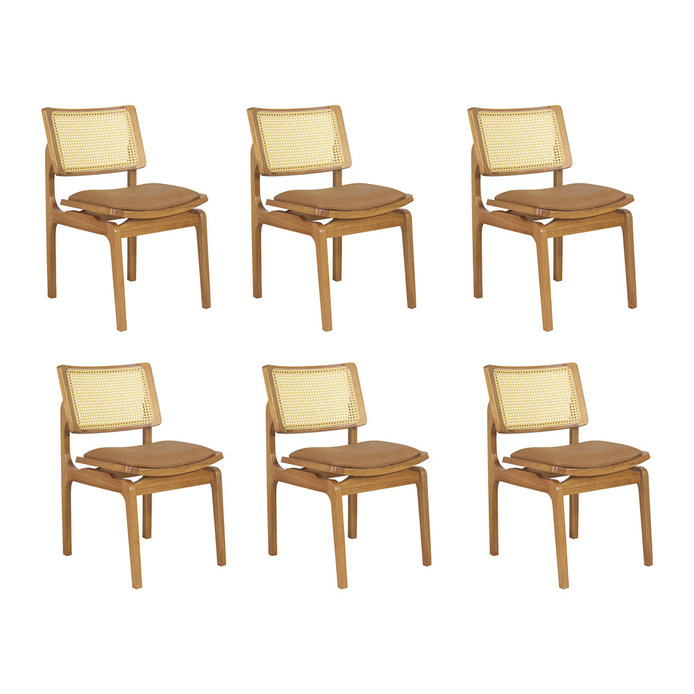 Conjunto 6 Cadeiras de Jantar Atlântida Amêndoa Couríssimo Caramelo - WP 59050