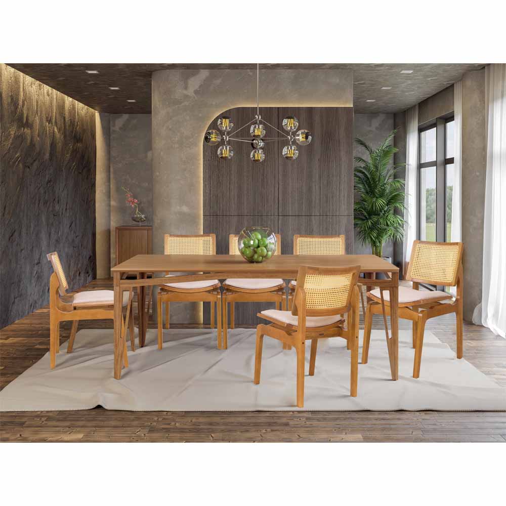 Conjunto 6 Cadeiras de Jantar Atlântida Amêndoa e Linho Off White - WP 59126