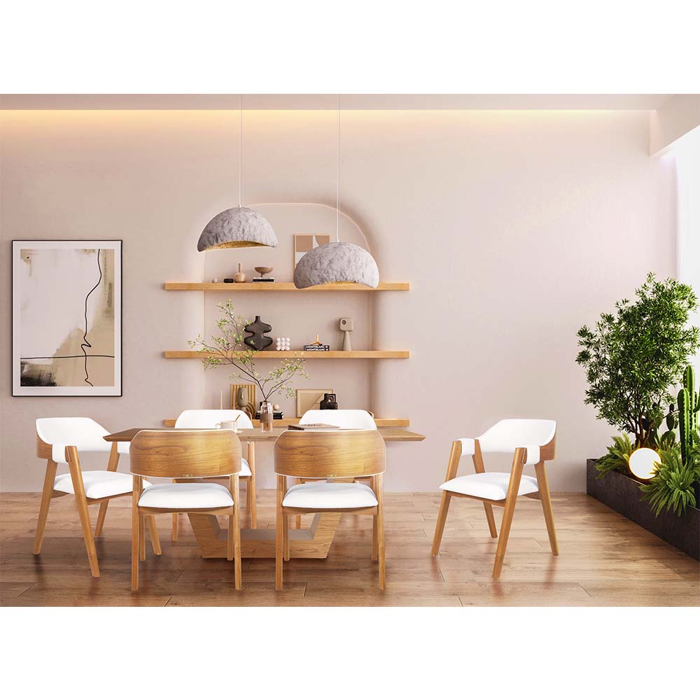Conjunto 6 Cadeiras de Jantar Ottawa Amêndoa e Bouclé Off White - 59188