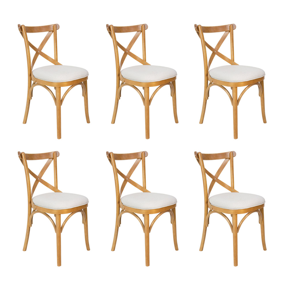 Conjunto 6 Cadeiras de Jantar X Espanha Estofada Amêndoa e Linho Off White - Wood Prime 59010