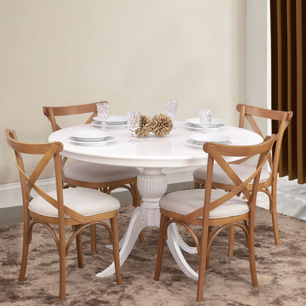 Conjunto 6 Cadeiras de Jantar X Espanha Estofada Amêndoa e Linho Off White - Wood Prime 59010