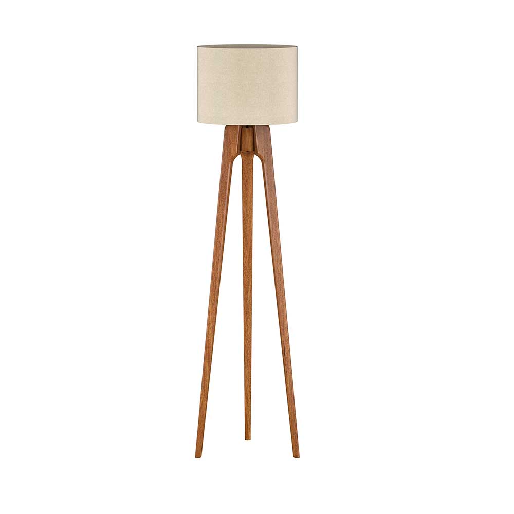 Luminária de Chão Allain Champagne e Linho Cru - Wood Prime VM 58477
