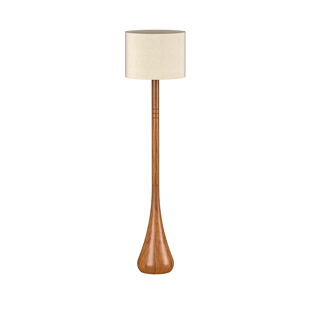 Luminária de Chão Dante Champagne e Linho Cru - Wood Prime VM 58478